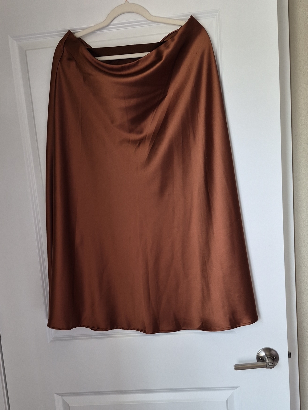 Satin A-Line Midi Skirt in Copper Brown